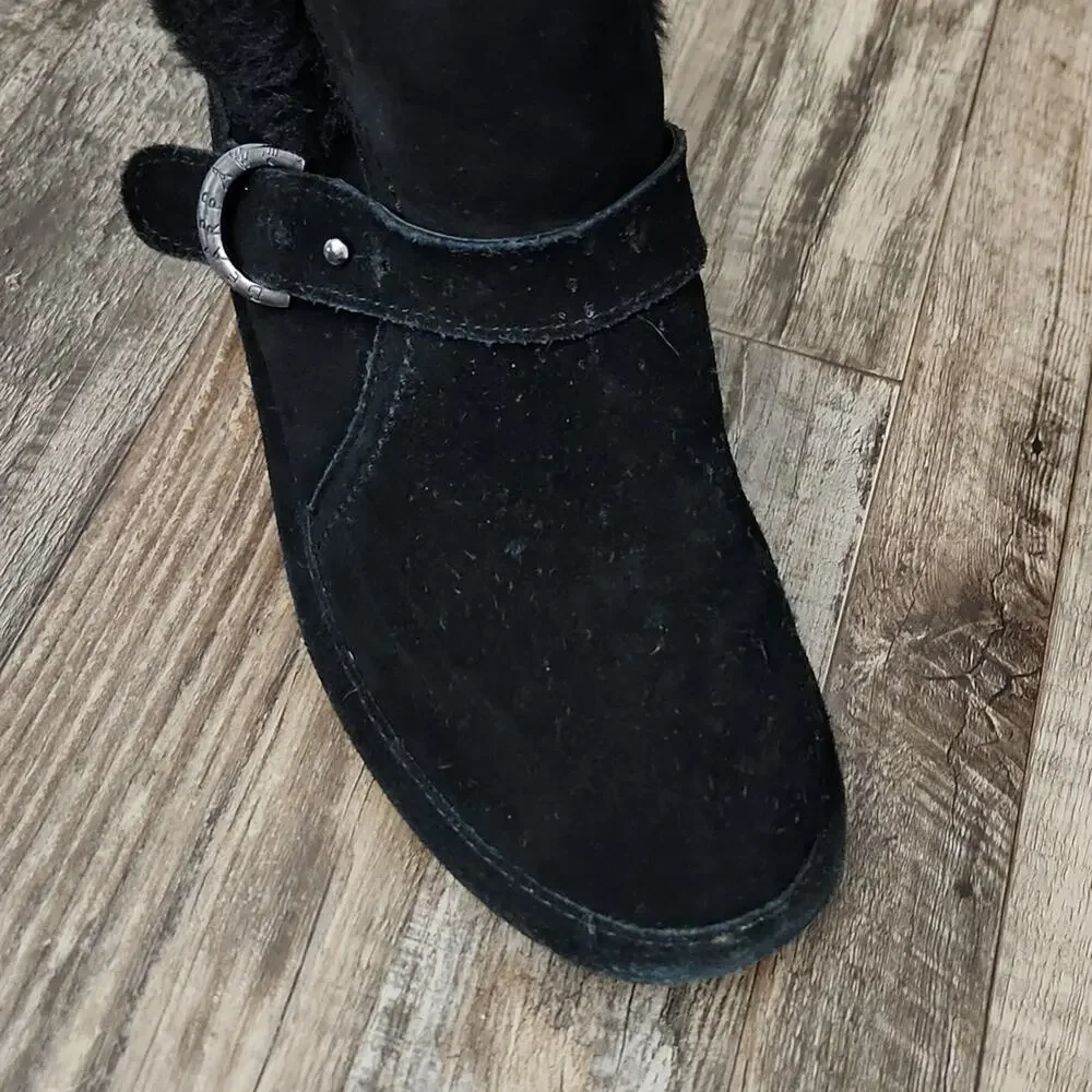 Bearpaw Youth Black‎ Faux Fur Suede Upper Wool Blend Lining Boots Size 4 Winter